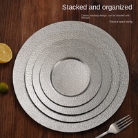 Assiette Vintage en Acier Inoxydable, Plateau Plat pour Snacks, Vaisselle de Camping et Fêtes, Chef Meisi, Argent Jetable avec Logo Personnalisé