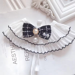 Fashion Polyester Pet Accessories Floral <b>Dog</b> Lace <b>Bandana</b> Scarf with Sweet Cat Pearl Bowknot - Product Image 1