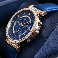 Jam Tangan Wanita Desain Mewah Kulit Asli 2026 40mm Casing Moissanite Jarum Penunjuk Bercahaya Relojes Wanita