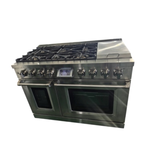 48 In. 6.9 Cu. Ft. Double Oven Gas <b>Stove</b> 6 Burner Convection Oven Stainless Steel Griddle Tilt Panel Freestanding - Product Image 1