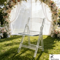 Neu eingetroffener transparenter Acrylharz-Wimbledon-Klappstuhl, hochwertiger Kunststoff-Esszimmerstuhl für Hochzeiten und den Außenbereich