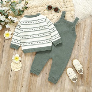 Conjunto de <span class=keywords><strong>Ropa</strong></span> de Bebé Tejida, Cárdigan y Pelele para Recién Nacido, <span class=keywords><strong>Invierno</strong></span>, Niño, Rayas, Manga Larga - Product Image 5