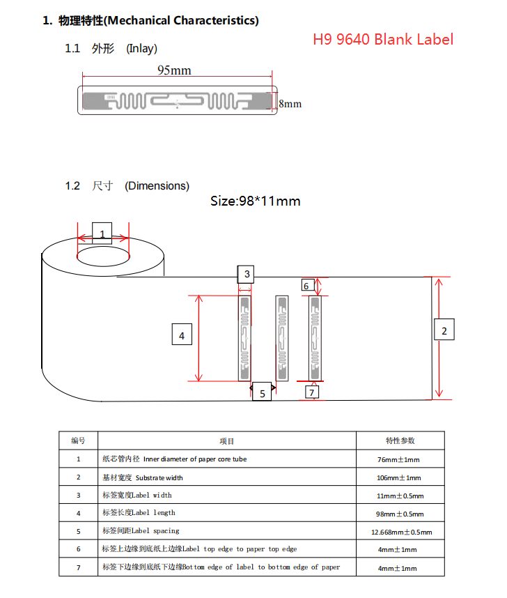 9640เสาอากาศสีขาวป้ายขนาด: 98*11มิลลิเมตร