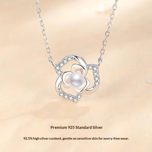 Collier pendentif pour femme en argent pur 925 avec perle d'eau douce et zircone, motif camélia montagne - Product Image 5