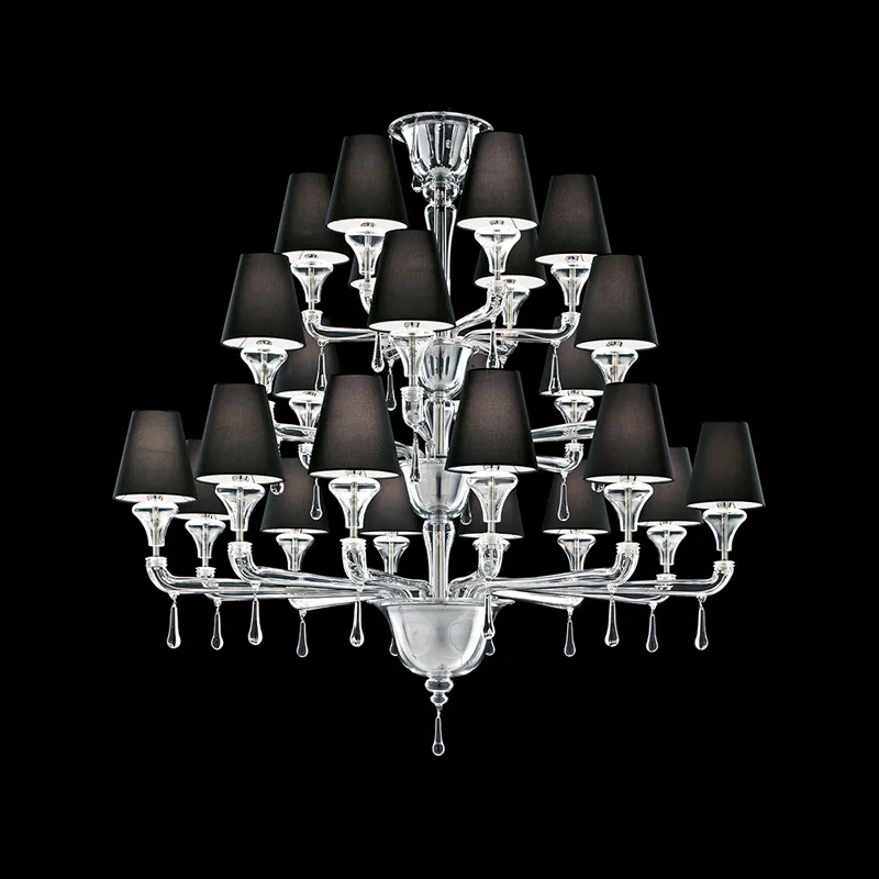 Estilo europeu Clássico Preto Branco Clear Crystal Hanging Chandelier Hotel Lobby Luxo Decorativo Iluminação Pingente Luz