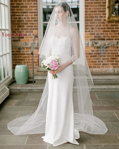 YouLaPan V131 R - Velo de Novia Elegante y Sencillo, Velo de Boda de Doble Capa Delgada de Longitud Media - Product Image 6