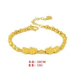 Groothandel Stijlvolle Dubai 24K Vergulde Kralen Armbanden Feng Shui Gele Pixiu Hanger Armband Accessoires Armband Voor Vrouwen