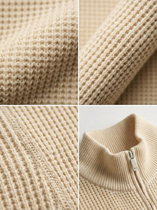 คุณภาพเยี่ยม ผ้าฝ้ายออร์แกนิค 100% 7GG พร้อมซิปแบบ Tuck Stitch Rib ระบายอากาศได้ดี เสื้อไหมพรมลำลองสำหรับผู้ชายใส่ในฤดูหนาว - Product Image 4