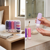Ensemble de 14 flacons de voyage en silicone, étanches, empilables, trousse de toilette avec étui de voyage, vente en gros directe d'usine