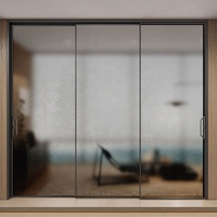 Porte coulissante extérieure en verre et alliage d'aluminium mince, design postmoderne, surface finie bien scellée pour salon et villa