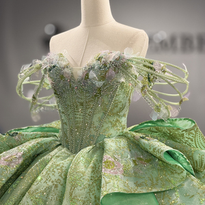 ชุดราตรีงาน Quinceanera สีเขียวเซจ ผ้าชีฟอง ป้องกันไฟฟ้าสถิตย์ แต่งคริสตัลวิบวับสไตล์วินเทจ ประดับลูกปัด พร้อมบราในตัว - Product Image 5
