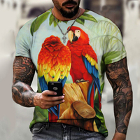 2023 Großhandel Kurzarm Overs ized Top T-Shirt Hochwertige Herren Damen 3D Papagei Farbe gedruckt Polyester/Baumwolle gestrickt