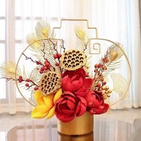 Panier de fleurs en fer de style chinois Evergreenwrap, pot de fleurs en métal, ornement, emballage cadeau pour fleurs