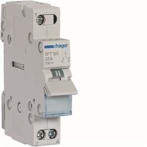 SFT125 ปรับแต่งได้ด้วยสวิตช์เปลี่ยนทาง Hagers แบบ 1-0-2 1 ขั้ว 1 NO + 1 NC 25 A 1 DIN โมดูลแบบติดตั้งด้านบน - Product Image 1