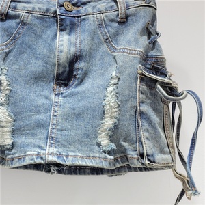 2024 Primavera Verano faldas de mezclilla para mujer bolsillos sólidos Vintage A-line cintura alta <span class=keywords><strong>Cargo</strong></span> Mini falda - Product Image 6