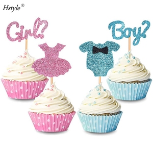 Ensemble de 24 pièces de décoration de Cupcake, filles et garçons, paillettes, pour réception-cadeau pour bébé, pour fête prénatale, pour révéler le sexe des enfants, PQ67