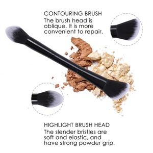 Pinceau de maquillage double embout pour le contour du visage, le fond de teint, le correcteur, la poudre et le blush, adapté aux produits liquides et crèmeux - Product Image 5
