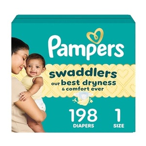 Pañales Pampers Swaddlers de Venta Rápida, Talla 1, 198 Pañales Desechables para Bebé, Protección Contra Fugas, Suaves y Transpirables, Spandex/Poliéster/Algodón - Product Image 1