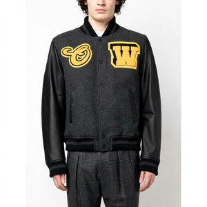 Blouson universitaire unisexe personnalisé en streetwear avec broderie, manches en cuir, en laine, style Letterman, patchwork, manteau Hip Hop 2026 - Product Image 1