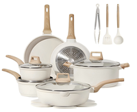 Ensemble de casseroles et poêles antiadhésives, batterie de cuisine 13 pièces, compatible induction, revêtement granit, nettoyage facile, poignées froides au toucher, avec cuiseur vapeur