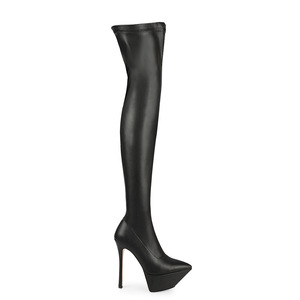 Luxo sexy dedo apontado sobre o joelho botas altas para mulheres plataforma sapatos senhoras botas de salto alto - Product Image 1