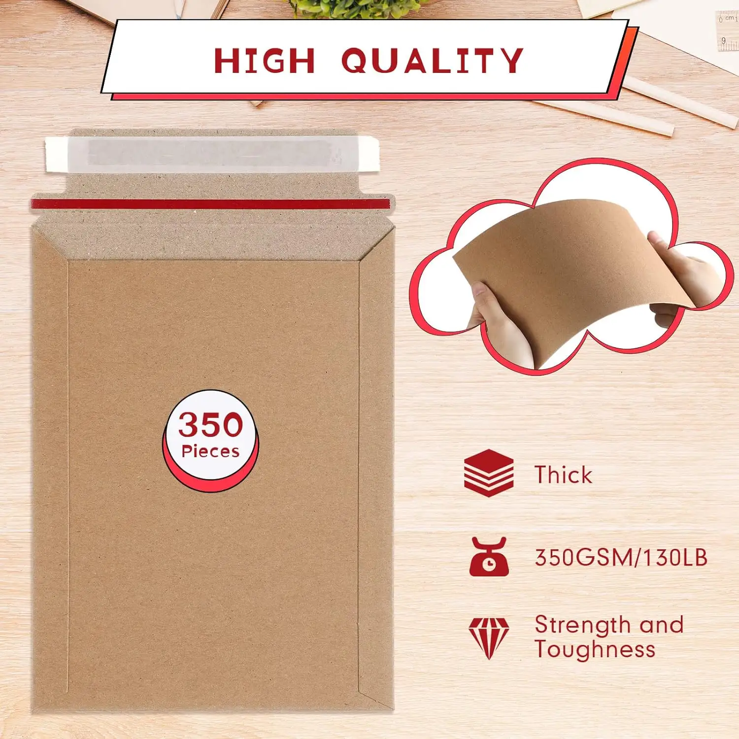 Tùy chỉnh 350GSM dày vận chuyển phong bì cứng nhắc tự dính tài liệu ảnh chuyển phát nhanh bao bì gửi thư Túi