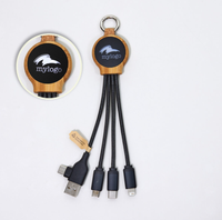 Cable de Carga Rápida Ecológico 3 en 1 de Bambú con Luz, 18.5cm 18W para iPhone, Android, USB-C y Micro USB