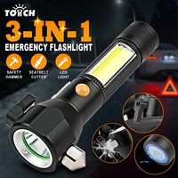 Lampe de secours pour voiture 3 en 1, marteau de sécurité, coupe-ceinture, brise-vitre, lampe torche LED COB, lumière d'avertissement SOS, outil d'évacuation automobile