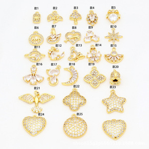 Color-preserving 18k gold pendant with zircon inlay, four-leaf <b>clover</b>, butterfly, and heart DIY <b>bracelet</b> beaded pendant D103B - Product Image 2