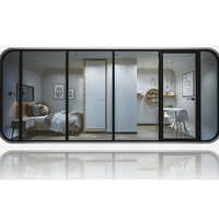 Cabane modulaire portable haut de gamme, préfabriquée, étanche et moderne, pour glamping, type capsule, maisonnette mobile.