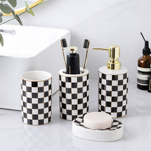 Ceramic Soap Dispenser Light Luxury Pop Checkerboard Ceramic Hand Sanitizer <b>Shower</b> Hotel Dispenser Bottle Household - Product Image 2