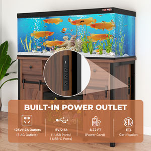 Support d'aquarium moderne en bois imperméable avec prise de courant, portes coulissantes et étagères réglables - Product Image 4