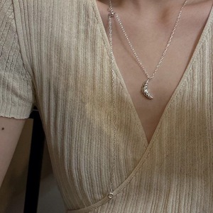 Collier croissant en argent sterling S925, chaîne longue de 60 cm pour femme, style coréen, chaîne de pull, bijou cadeau - Product Image 2