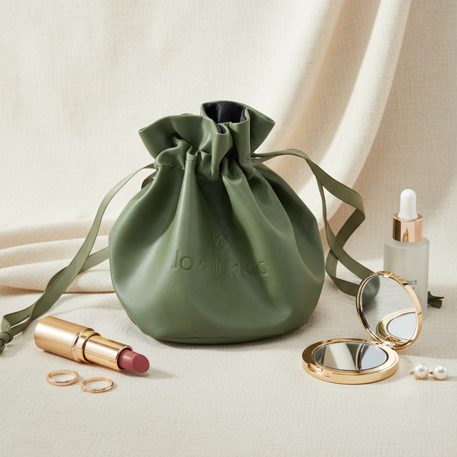 Custom Luxury Manufacturer Black PU Leather Jewelry Drawstring Bag with Round Bottom