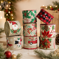 Ruban en toile de jute synthétique imprimé Noël, rouleau de ruban pour couronnes d'arbre, guirlandes, escaliers, nœuds cadeaux, décorations de fêtes, fournisseur en gros