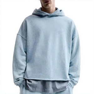 เสื้อฮู้ดผู้ชายแบบสวมหัว ผ้าฟลีซ ทรงวินเทจ ซักนิ่ม ทรงปกติ ไหล่ตก ชายดิบ มีกระเป๋า แห้งเร็ว ขายส่ง OEM - Product Image 1