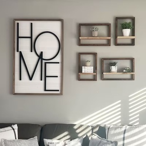 Set di Mensole Galleggianti <span class=keywords><strong>in</strong></span> Legno Moderne, Scaffali Geometrici da Parete per Soggiorno e Arredamento Casa - Product Image 3