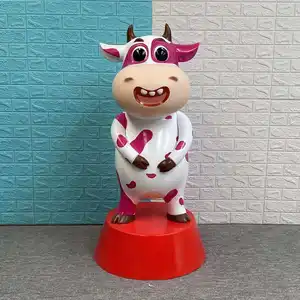 Pala estrecha vida tamaño de dibujos animados escultura de resina de fibra de vidrio Mini buey Toro vaca estatua para jardín