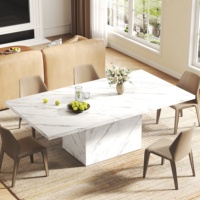 Ensemble de table à manger en bois personnalisé avec plateau en marbre blanc, 6 places, rectangulaire, avec structure en bois renforcée pour la maison familiale au quotidien