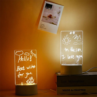 Luces de noche LED luminosas transparentes, lámpara de mesa acrílica luminosa USB, tablero de mensajes de escritura borrable, calendario, adornos de escritorio