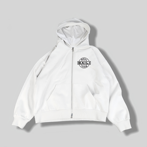 Sudadera con capucha personalizada de peso pesado para hombre con estampado en blanco y logotipo bordado, sudadera informal holgada con cremallera para hombre - Product Image 1