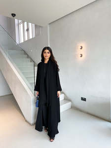 LEDUO Customized Elegant Luxury Women Sparkly Beaded <b>Plain</b> Cuff Solid Open Style Eid <b>Abaya</b> - Product Image 3