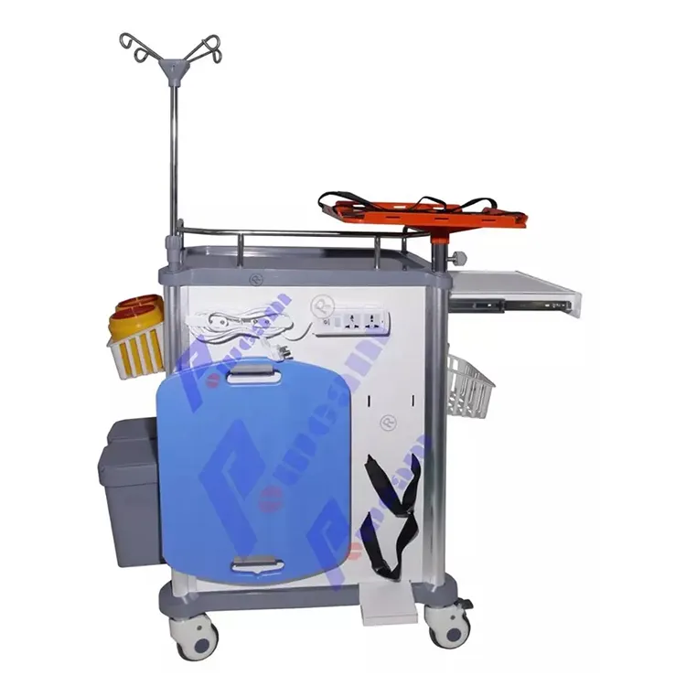 2024 New Hospital Furniture ABS Plastic Anesthesia Drugs Multifunctional Medical Emergency Treatment Trolley