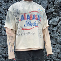 T-shirts en coton épais délavé à l'acide personnalisés OEM Huili pour hommes, à manches longues double couche, avec impression graphique, fabriqués en usine