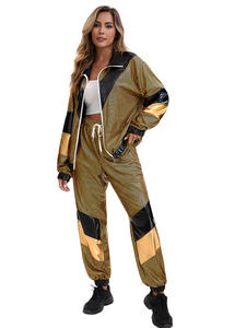 Ensemble <span class=keywords><strong>combinaison</strong></span> rétro disco, pantalon de jogging néon à carreaux, coupe-vent réfléchissant, costume de fête thème années 80 pour spectacles sur scène - Product Image 4