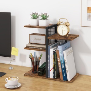 Desktop Shelf Organizer, 4-Tier Wooden <b>Desk</b> Bookshelf, <b>Small</b> Tabletop Book Shelf, Adjustable Display Rack for Home - Product Image 3