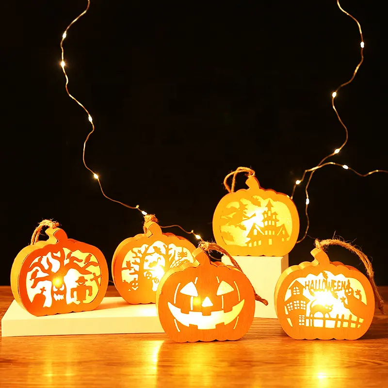 Decoración de calabaza LED de madera para fiesta de Halloween, luz bonita, 2022