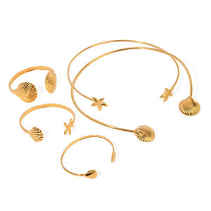 เครื่องประดับชีวิตในทะเลที่กันน้ำได้กำไลข้อมือแบบเปลือกหอยคู่ทำจากสแตนเลสชุบทอง18K - Product Image 5