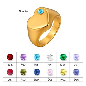 แหวนสแตนเลสสตีลชุบทอง 18K รูปหัวใจประดับพลอยประจำเดือนเกิด AOFEI รุ่นใหม่ล่าสุด สลักชื่อได้ตามต้องการ แหวนผู้หญิงประดับเพชร CZ 12 เดือน - Product Image 1