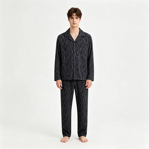 <b>Men's</b> 100% Cotton <b>Pajamas</b> Suit Red Long Sleeve Trousers Breathable Home Wear for Spring Autumn Loungewear <b>Set</b> for Adult Homewear - Product Image 6